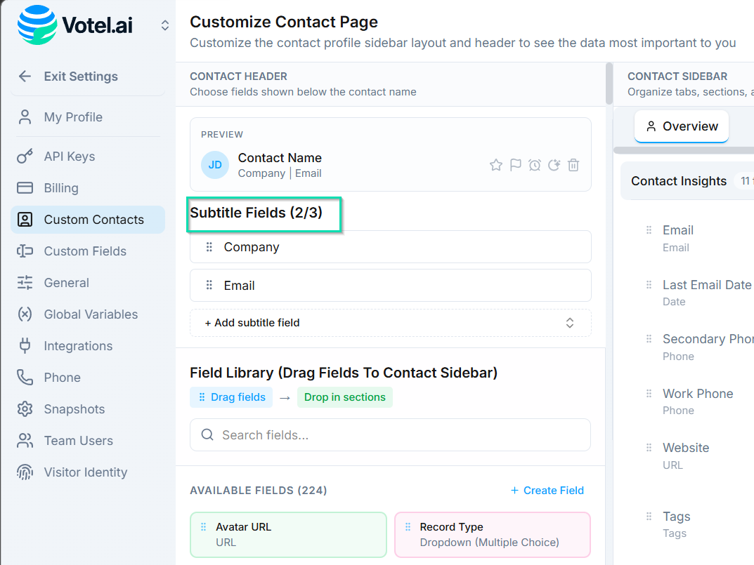 Customizing the Contact Header